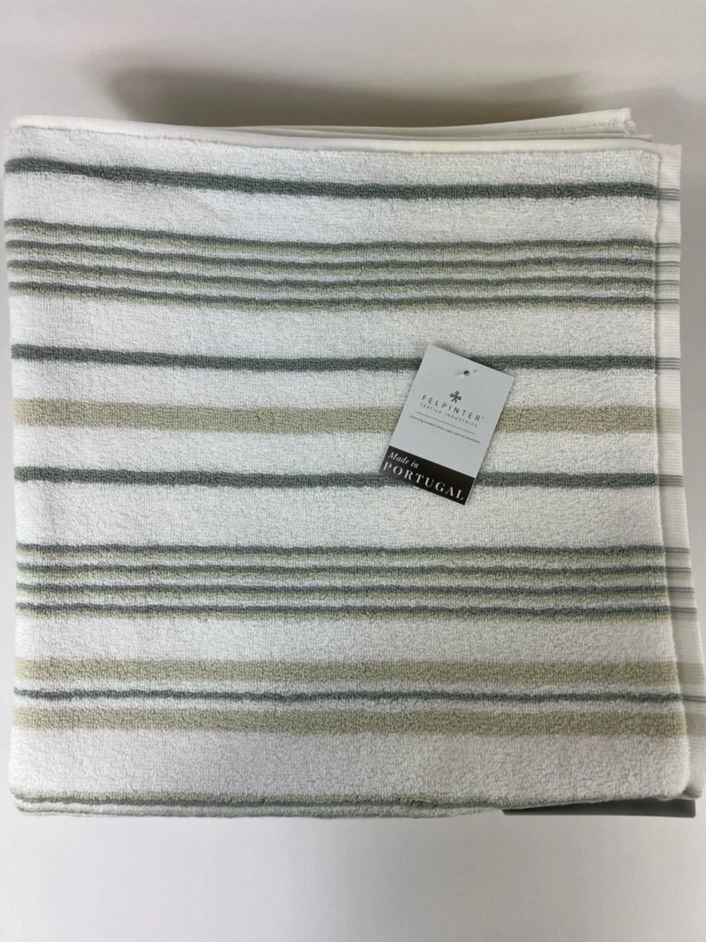Felpinter Bath Towels Green Tan White Striped Soft Combed Cotton Set of 2 NEW